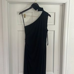 Laundry by Shelli Slegal black long gown, one shoulder with neck closure.